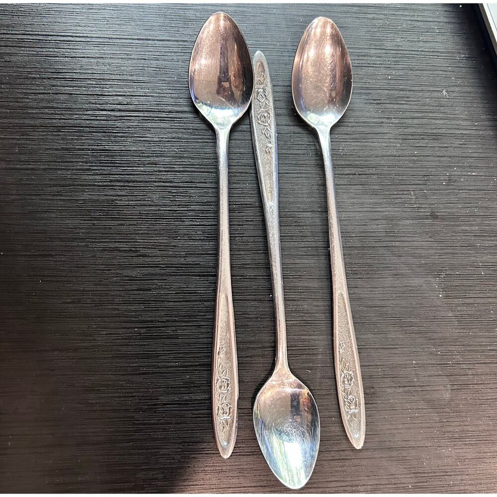 Ekco Eterna COUNTRY GARDEN VTG Stainless Flatware Sundae Spoon 7 14" LOT OF 3
